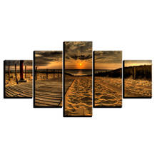 Arte em tela para sala de estar impressões hd cartazes 5 peças pôster paisagem ao sol praia pinturas moderna decoração de casa quadro 2024 - compre barato