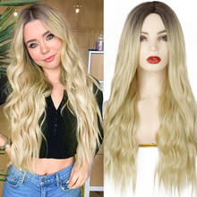 AZqueen Synthetic Long Wavy Womens Wig Natural Middle part Hair Ombre Wigs Platinum/Blonde/Black Wigs Heat Resistant for Women 2024 - buy cheap