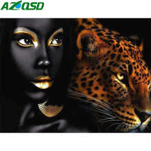 AZQSD Diamond Painting Woman Leopard Cross Stitch Full Square Diamond Embroidery Animal Picture Of Rhinestones Gift Home Decor 2024 - buy cheap