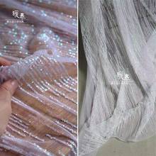 Tela de tul con lentejuelas y diamantes pequeños, tejido de diseño a rayas blancas, para decoración de retazos, ropa, falda, vestido de boda 2024 - compra barato