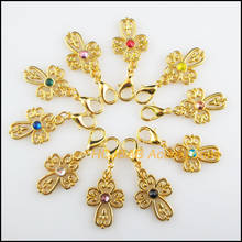 10Pcs Gold Color Cross Retro Mixed Round Crystal 14.5x21.5mm With Lobster Claw Clasps Charms 2024 - buy cheap