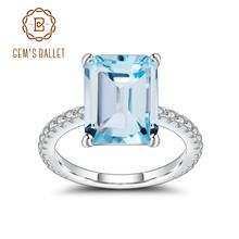 Женское кольцо с натуральным небесно-голубым топазом GEM'S, классическое прямоугольное кольцо из стерлингового серебра 925 пробы, ювелирные украшения для помолвки 2024 - купить недорого
