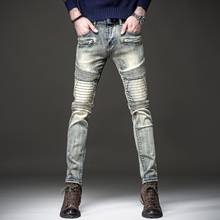 Free Shipping New 2019 men's male Threaded retro jeans European trendy brand motorcycle Korean old trend street denim pants 2024 - buy cheap