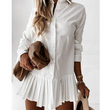 White Hemline Pleated Patchwork Long Sleeve Shirt Dress 2021 Women Turn Down Collar Mini Dress Button Lady A Line Office Vestido 2024 - buy cheap