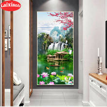 Pintura completa em strass ponto cruz paisagem fresca fundo de parede varanda pintura de diamante pintura mosaico 2024 - compre barato