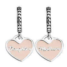 Mother & Daughter Heart Beads Fits Charm Bracelet Pink Enamel Crystal Beads For Jewelry Making Fashion DIY 925 Sterling Silver 2024 - buy cheap