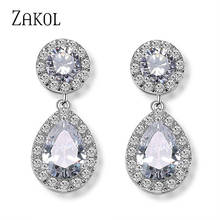 ZAKOL-pendientes de circonita para mujer, de Color plateado Accesorio clásico, en forma de gota de cristal, para mujeres, novias de boda 2024 - compra barato