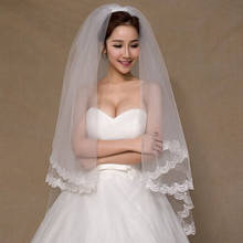 2019 In Stork 2 Tier Bridal Veil Beautiful Ivory Cathedral Short Wedding Veils Lace Edge With Comb Bride  A00187 2024 - buy cheap