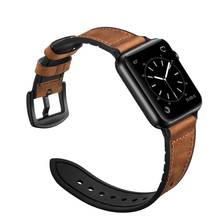 Силиконовый + кожаный ремешок для Apple watch band 44 мм 40 мм 42 мм 38 мм ремешок для часов браслет correa pulseira iwatch 6 5 4 3 se 7 45 мм 41 мм 2024 - купить недорого