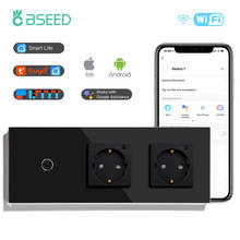 BSEED 1 Gang  1/2/3way Wifi Switch With Double WiFi EU Sockets Crystal Glass Panel Control By Alexa Google Tuya App 2024 - buy cheap