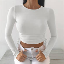 Camiseta básica de manga larga para mujer, Tops con pliegues, camisetas ajustadas lisas de punto con vendaje, ropa de calle 2020 2024 - compra barato