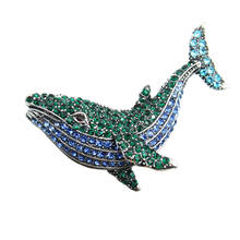 Fashion blue green diamond blue whale badge brooch pin rhinestone whale corsage clothing accessories jewelry clothes decoration 2024 - buy cheap