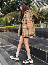 Hooded Denim Jacket Female Streetwear Harajuku Style New Spring Autumn Loose Camouflage Coat Zipper Tooling Outwear for Women 2024 - buy cheap