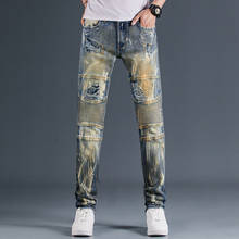 Calças jeans fino motociclista de alta qualidade masculino casual designer rasgado confortável avançado masculino calças corredores streetwear moda 2024 - compre barato