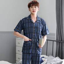 Full Cotton Pijama for Men 2 Pieces Lounge Sleepwear Pyjamas Plaid Summer Bedgown Home Clothes Man PJs Big Yards Pajamas Set 2024 - buy cheap