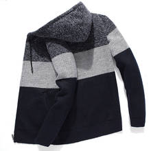 Suéter com capuz coreano para homens, roupas para homens de lã de malha listrada com capuz, casaco cardigã de inverno, zíper de tamanho grande 2024 - compre barato