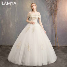 LAMYA Plus Size Embroidery Wedding Dresses Princess Boat Neck Bridal Gowns Lace up Ball Gown Wed Dresses Robe De Marie Simple 2024 - buy cheap