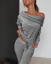 Sweatshirt Women 2 pieces Set Tracksuit Autumn One shoulder Sweatshirt Pants Sets Sport Wear Tracksuit Velvet Lounge Suit 2024 - buy cheap