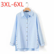 New 2021 Ladies Spring Autumn Plus Size Top For Women Large Long Sleeve Casual Loose Cotton Button Blue Shirt 3XL 4XL 5XL 6XL 2024 - buy cheap