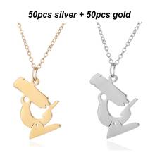 50pcs Silver Color 50Pcs Gold Color Vintage Science Microscope Pendant Necklaces Stainless Steel Chain Collar Medical Jewelry 2024 - buy cheap