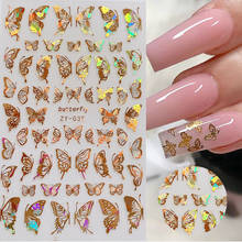 1pc Holographic 3D Butterfly Nail Art Stickers Adhesive Sliders Colorful DIY Golden Nail Transfer Decals Foils Wraps Decorations 2024 - buy cheap