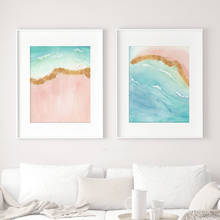 Abstract  Beach Wall Art Pink Turquoise Gold Ocean Large Poster Canvas Art Landscape Painting Wall Pictures For Living Room 2024 - buy cheap