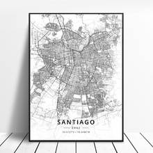 Póster de mapa artístico de lona, longitud de latitud, Santiago Chile, blanco y negro 2024 - compra barato