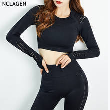 NCLAGEN Women Hollow Out Bodybuilding Long Sleeve Hole Yoga Shirt Sportswear Impact Crop Top Fitness Workout Gym Running Clothes 2024 - buy cheap