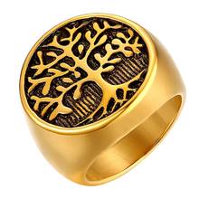 BONISKISS Punk Stainless Steel Tree Of Life Ring Silver Color Gold Color  Life Tree Rings For Men Ring Jewelry Gift 2020 2024 - buy cheap