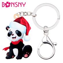 Bonsny Acrylic Christmas Cute Panda Key Chains Keychain Animal Jewelry Women Girl Teens Kids Festival Charms Decoration Gift 2024 - buy cheap