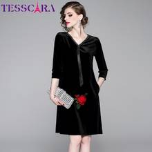 TESSCARA-vestido Vintage de terciopelo con borlas para mujer, elegante vestido de fiesta de alta calidad, para primavera y otoño 2024 - compra barato