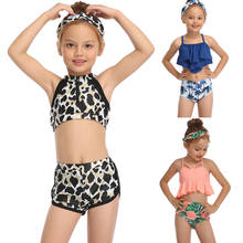 Детский комплект бикини; леопардовый купальник для маленьких девочек; бикини с высокой талией; купальный костюм из двух предметов для малышей; детская пляжная одежда; купальный костюм 2024 - купить недорого