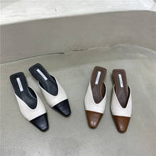 Шлепанцы с квадратным носком, на низком каблуке, смешанные в стиле ретро цветов, женские сандалии-шлепанцы 2024 - купить недорого