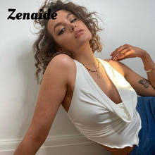 Zenaide White Crop Top Sleeveless Cowl Neck Summer Women Clothing Club Outfits Slim Fashion Ladies Short Summer Tops 2024 - buy cheap