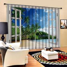 Cortinas black-out 3d para sala de estar, cortinas para sala de estar, quarto, decoração de praia 2024 - compre barato