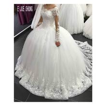 E JUE SHUNG Lace Bride Dresses Scoop Neck Lace Up Back Elegant Ball Gown Wedding Dresses Long Sleeve Appliques robe de mariee 2024 - buy cheap