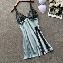 Female Spaghetti Strap Nightgown Satin Sexy Nightdress Intimate Lingerie Lace Patchwork Kimono Bathrobe Gown Casual Home Clothes 2024 - buy cheap