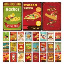 Pizza Burger Fast Food Retro Metal Tin Sign Vintage Metal Plaque Wall Art Poster Fried Chicken Shop Restaurant Decor Metal Plate 2024 - buy cheap