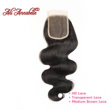 ALI ANNABELLE Brazilian Body Wave Lace Closure Medium Brown Transparent Lace Remy Human Hair Closure 10-22 inch 4x4 Closure 2024 - buy cheap