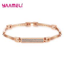 Pulseira simples de prata esterlina 925, cor ouro rosê, bracelete feminino de cristal, joias finas para casamento, presente 2024 - compre barato