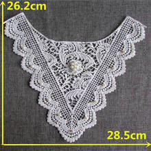 HOT Beads 3D White Cotton Embroidery Flower Lace Collar Fabric Sewing Applique DIY Ribbon Trim Neckline Guipure Wedding Decor 2024 - buy cheap