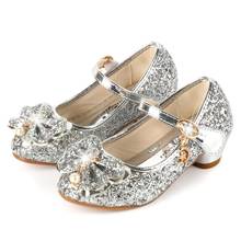 2020 Princess Kids Leather Shoes For Girls Flower Casual Glitter Children High Heel Girls Shoes Butterfly Knot Blue Pink Silver 2024 - buy cheap
