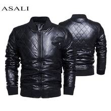 Men's Leather Jacket Casual Patchwork Leather Jacket Collar Zipper Leather Jacket Men Business Winter Faux Fur Motorcylce 2024 - buy cheap