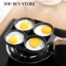 Four-hole Frying Pot Thickened Omelet Pan for Burger Eggs Ham Pancake Maker Wooden Handle Frying Pot Non-stick Cooking Breakfast 2024 - buy cheap
