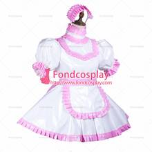 Fondcosplay adulto sexy cross dressing sissy maid curto branco vestido de pvc fino com fechadura uniforme avental traje sob medida [g3734] 2024 - compre barato