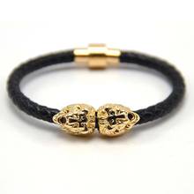 3 cores moda pulseira de couro para homens fivela magnética de cobre na moda cabeça de leão charme dos homens pulseira de jóias pulseras 2024 - compre barato