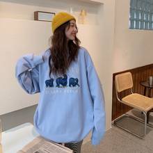 Vintage Bear Embroidery Sweatshirts Women Girls Harajuku Streetwear Casual Long Sleeve Crewneck Oversized Fashion Hoodie Korean 2024 - buy cheap