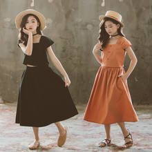 New Summer Cotton Girls Clothes Set Elegant Teen Girls Square Collar Shirt and Skirt Set Fashion Kids Girls Two Piece Set, #0036 2024 - buy cheap