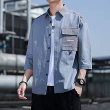 Camisa masculina de algodão de manga longa, camisa casual com gola alta moda para homens 2024 - compre barato