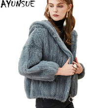 AYUNSUE пальто из натурального меха норки женская вязаная норковая куртка с капюшоном 2020 модные зимние пальто женская короткая куртка из натурального меха A1818 2024 - купить недорого